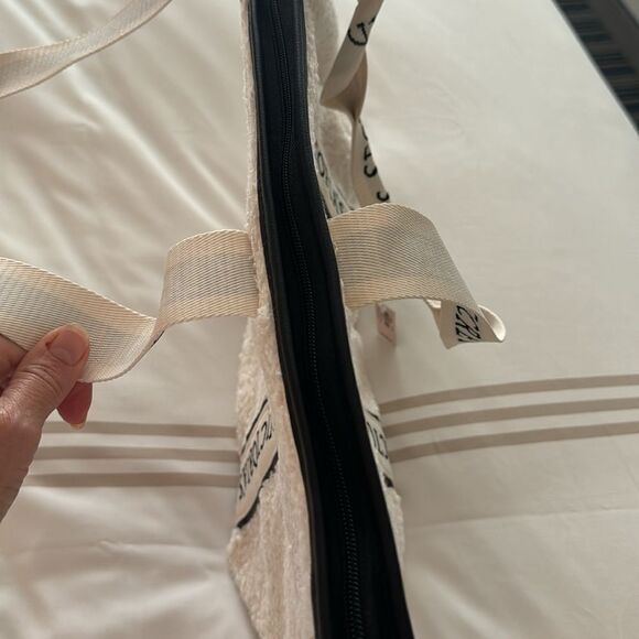 Victoria’s Secret ivory faux fleece zipper closure logo double strap tote. NWT. - Picture 5 of 7